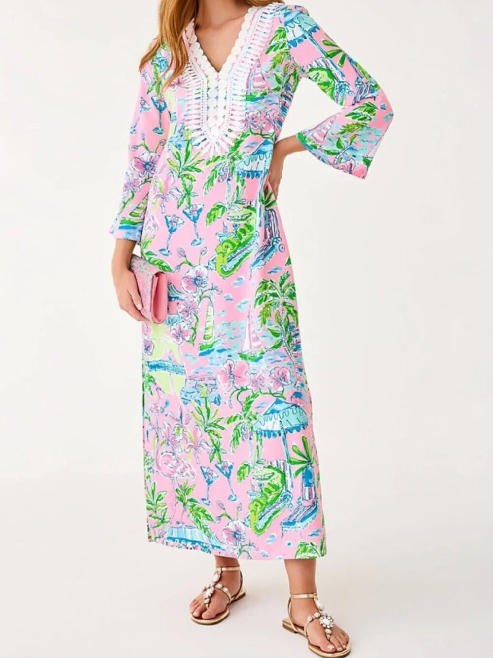 NWT Lilly Pulitzer Ocleppo Maxi Caftan Conch Shell Pink Oversized Sunny Dee 4